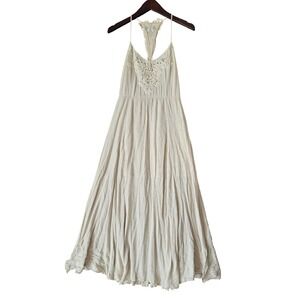 Ark & Co Cream Embroidered Lace Trim Maxi Dress Boho Festival Vacation Size S